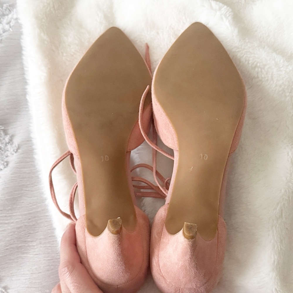 Jeffery Campbell X Free People Blush Pink suede pointed toe strappy heels sz 10 - Picture 6 of 11